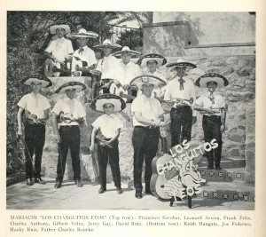 Original members of Los Changuitos Feos w. Father Charles Rourke.