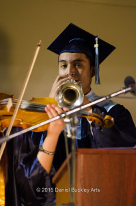 Trumpeter Fernamdo Manzano of Mariachi Aztlan performs at his graduation ceremony at Pueblo High School in 2015.