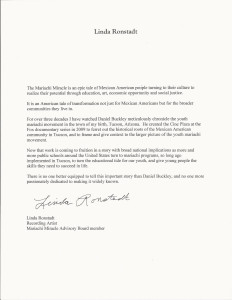 Linda Ronstadt endorsement letter
