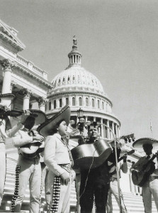 Father Charles Rourke and his group, Maraichi Los Changuitos Feos, perform on the steps of the U.S. Capitol in the 1960s.