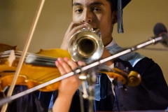 Trumpeter Fernamdo Manzano of Mariachi Aztlan performs at his graduation ceremony at Pueblo High School in 2015.